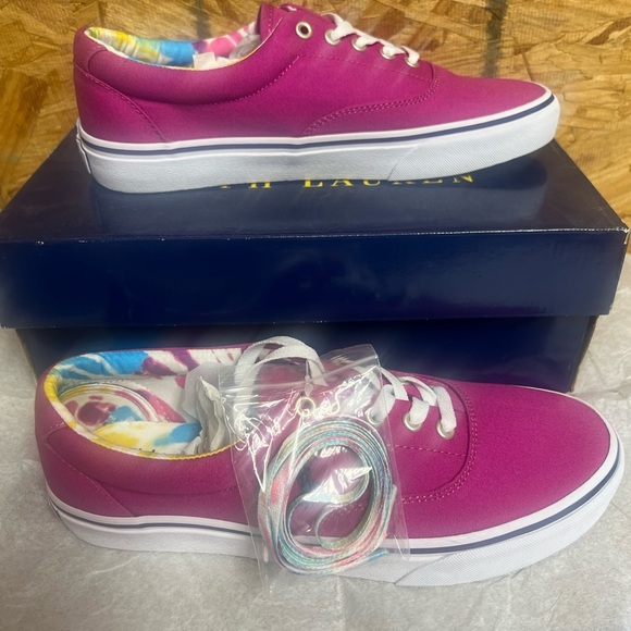 Polo Ralph Lauren Men’s Keaton-Pony Lace Up Canvas Sneaker Vivid Pink - Picture 3 of 4